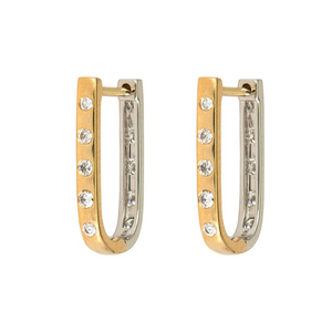 Three Stories 14k Gold & Silver Single White and Yellow Double Sided Curved Diamond Hoop
