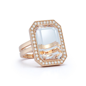 Walters Faith 18k Rose Gold Diamond Rectangle & Diamond Rock Crystal Ring