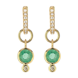 Three Stories single 14k Gold Single Tiny Emerald and Diamond Earring Charm