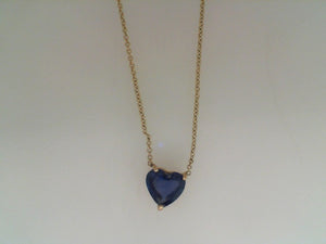 KBK 14k yellow gold heart shaped blue sapphire necklace 1.72tw