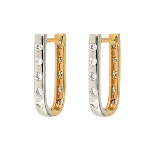 Three Stories 14k Gold & Silver Single White and Yellow Double Sided Curved Diamond Hoop