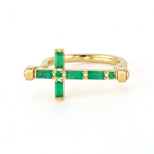 Three Stories 14k Gold Diamond and Emerald Flip Cross Ring
