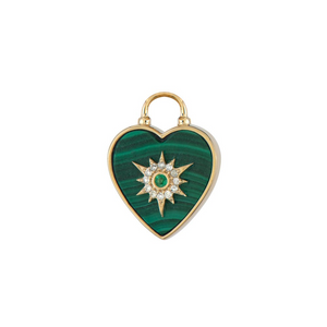 Three Stories 14k Single Gold Malachite and Emerald Trust Your Heart Tablet Earring Charm