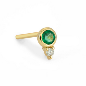 Three Stories 14k Gold Emerald and Diamond Stud Earring