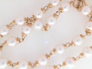 Erica Courtney 18k yellow gold wire wrapped white Akoya pearl necklace