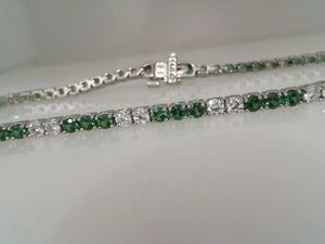 LBL 14k white gold diamond and Tsavorite tennis bracelet 1.43/2.27TW