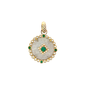Erica Courtney 18k yellow gold Jade pendant with emerald and diamond accents