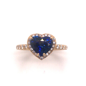Erica Courtney 18k yellow gold Cora heart shaped Blue sapphire and dia