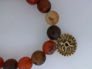 Salma and Dena black brown agate with Tibetian coin
