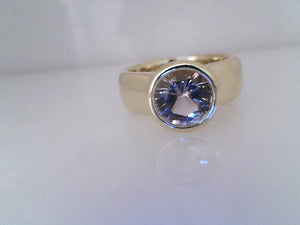 Lauren K 18k yellow gold bezel set  round light pink tourmaline ring