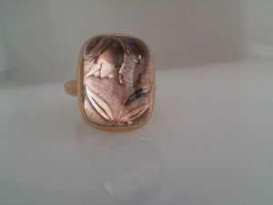 Hargraves Stockholm 18k Rose Gold Cabochon Amethyst Ring w/ Hand Engraved Harbells
