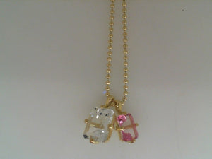 Gemma Couture 14k yellow gold ball chain and white and pink topaz char