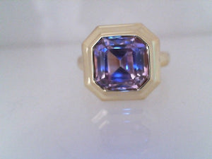Lauren K 18k yellow gold double bezel set Asscher cut Kunzite ring 4.8