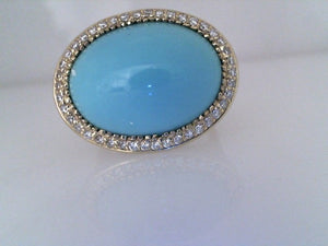 Lauren K 18k yellow gold diamond halo oval turquoise ring 16.40tw
