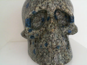 YY large hand polished skull figurine K2 Granite and Azurite from Paki