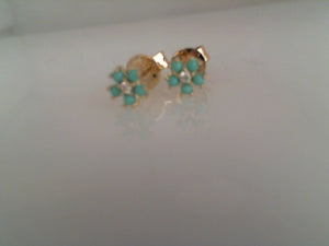 Sabrina 14k yellow gold diamond and turquoise flower stud earrings