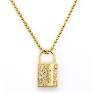 Three Stories 14k Gold Medium Love Lock Pendant with Diamonds