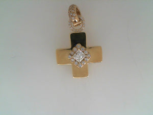 Erica Courtney 18k yellow gold solid Cross with Princess cut center di
