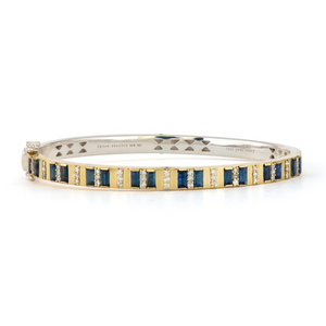 Three Stories 14k Yellow Gold & Silver Classic Two-Toned Baguette Blue Sapphire Column Bangle