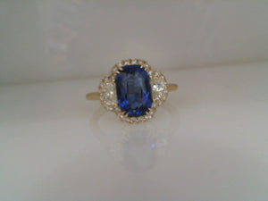 RGE 18k yellow gold  GIA certified natural no heat cushion cut  blue s