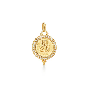Temple St Clair 18k yellow gold 16mm pave diamond Angel pendant