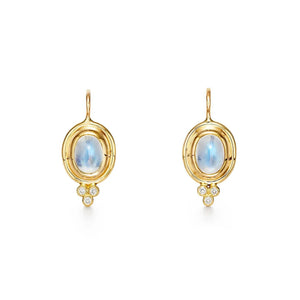 Temple St Clair 18k yellow gold classic oval aquamarine and diamond earrings