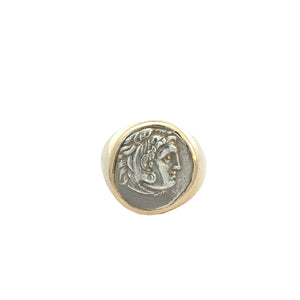 FFR Vintage 14k yellow gold and silver Roman coin ring circa 1970's