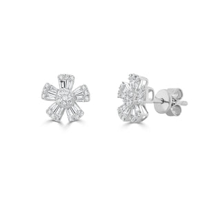 Sabrina Designs 14k white gold diamond baguette flower stud earrings