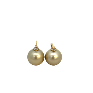 Sable 14k 15mm round Tahitian champagne pearl earrings on french wires