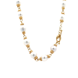 Erica Courtney 18k yellow gold wire wrapped White pearl necklace with toggle clasp