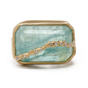 Jennifer Dawes 14k Gold Faultline Blue Tourmaline & Diamond Ring