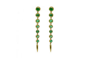Jenna Blake 18 Gold Emerald Fringe Earrings