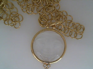 Temple St Clair 18k yellow gold 25mm Crystal Moonface pendant with dia
