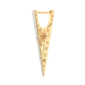 Three Stories 14k yellow gold Single elongated diamond V hoop earring