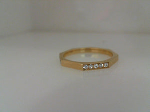 Single Stone 18k yellow gold hexagon and diamond ring .20TW OEC GHVS