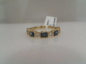 LBL 14k yellow gold teal sapphire and diamond ring .07/1.49tw