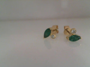 Sabrina 14k yellow gold emerald marquis and diamond stud earrings