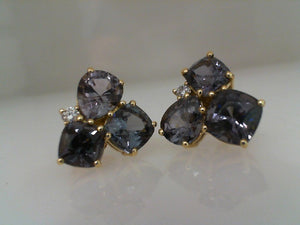 Erica Courtney 18k yellow gold grey spinel trio stud earrings 7.42tw