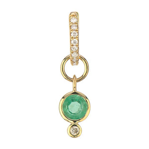 Three Stories 14k yellow gold single emerald and diamond charm only
