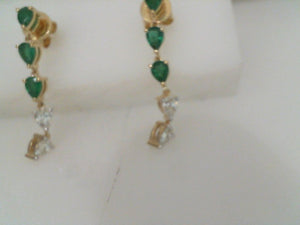 Sabrina 14k yellow gold diamond and emerald drop earrings