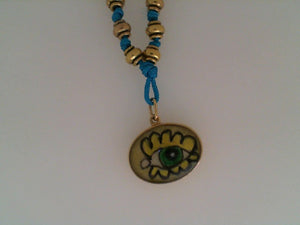 Makri gold plated silver One of A Kind hand painted Evil Eye necklace