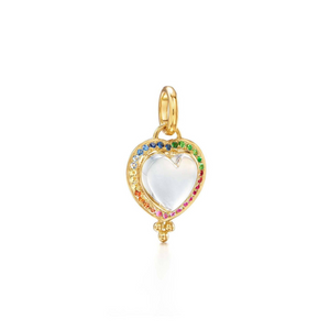 Temple St Clair 18k Gold Rock Crystal Heart with Rainbow Sapphires, Rubies, & Tsvaorite