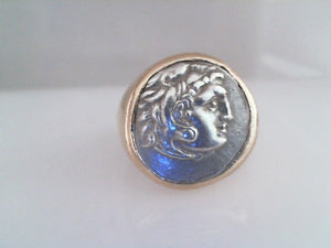 FFR Vintage 14k yellow gold and silver Roman coin ring circa 1970's