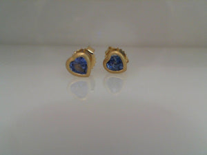 Kimberly Collins 18k yellow gold bezel set heart shaped blue sapphire