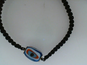 Prehistoric Works black cord with rectangle glass evil eye bead