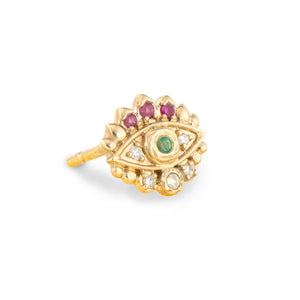 Three Stories 14k yellow gold single tiny evil eye stud