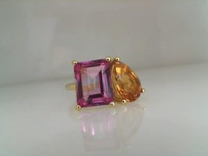 Gemma Couture 14k yellow gold Toi Et Moi ring featuring Pink topaz 4.5