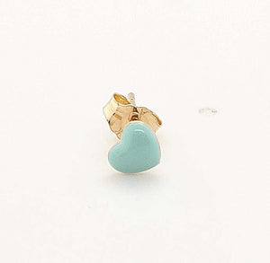 ALISON LOU - 14k yellow gold mint green heart stud earring