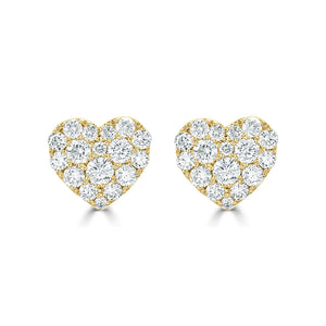 SABRING DESIGNS- 14k Yellow Gold Diamond Pave Heart Stud Earrings