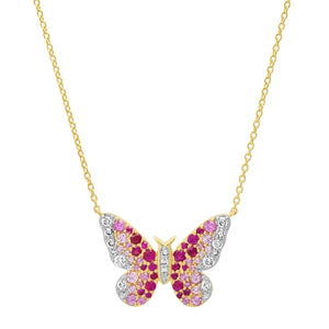 ERINESS - Pink & Ombre Butterfly Necklace